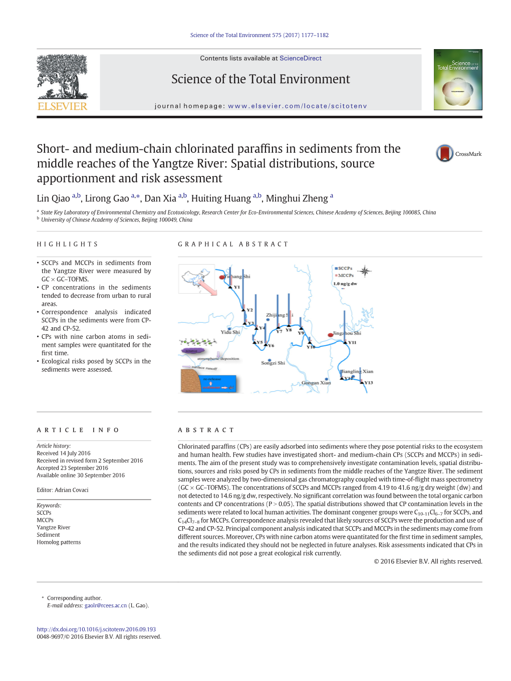 Short- and Medium-Chain Chlorinated Paraffins in Sediments from The