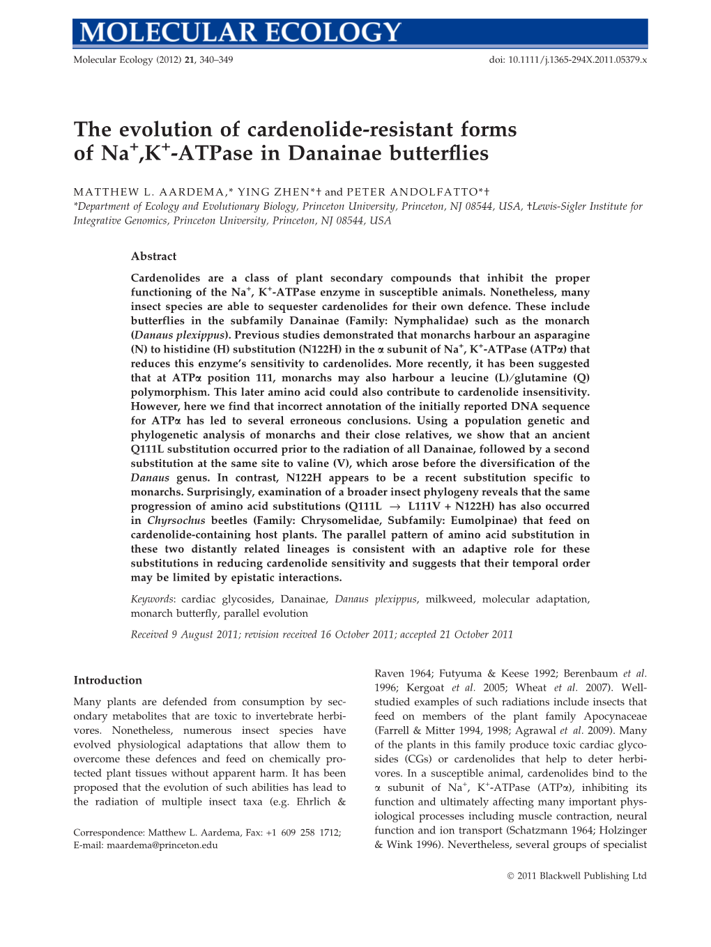 The Evolution of Cardenolide‐Resistant Forms of Na+,K+‐Atpase