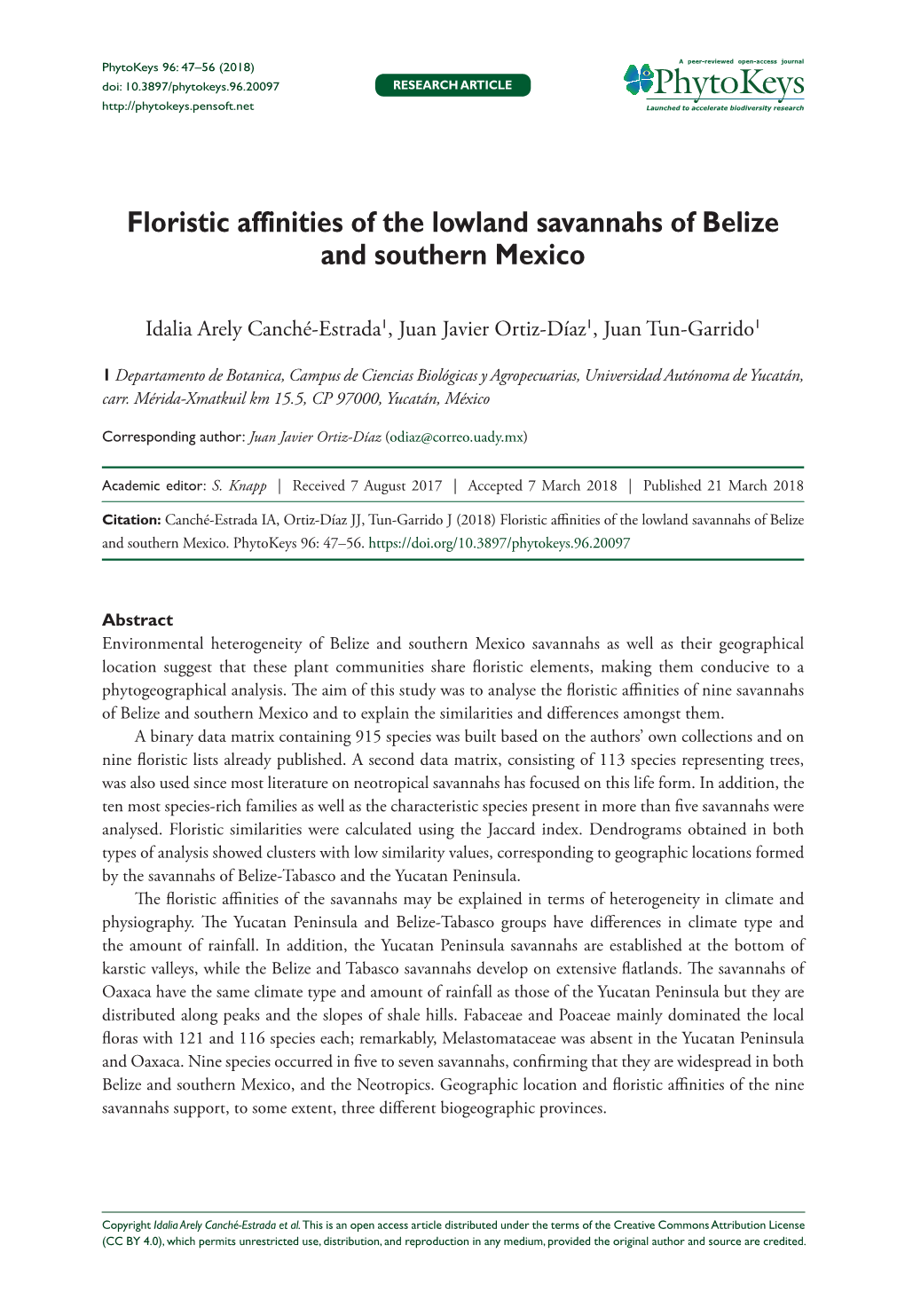 Floristic Affinities of the Lowland Savannahs of Belize and Southern Mexico