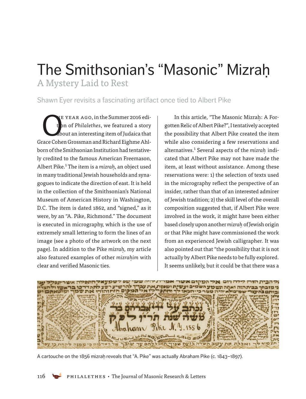 The Smithsonian's “Masonic” Mizrah