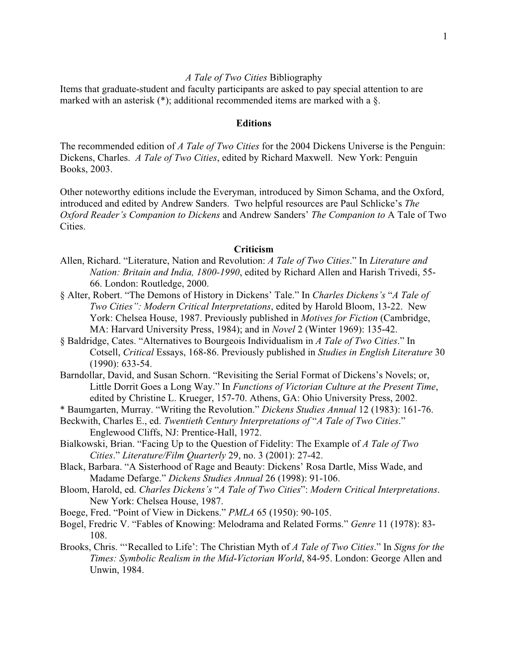 1 a Tale of Two Cities Bibliography Items That Graduate-Student And