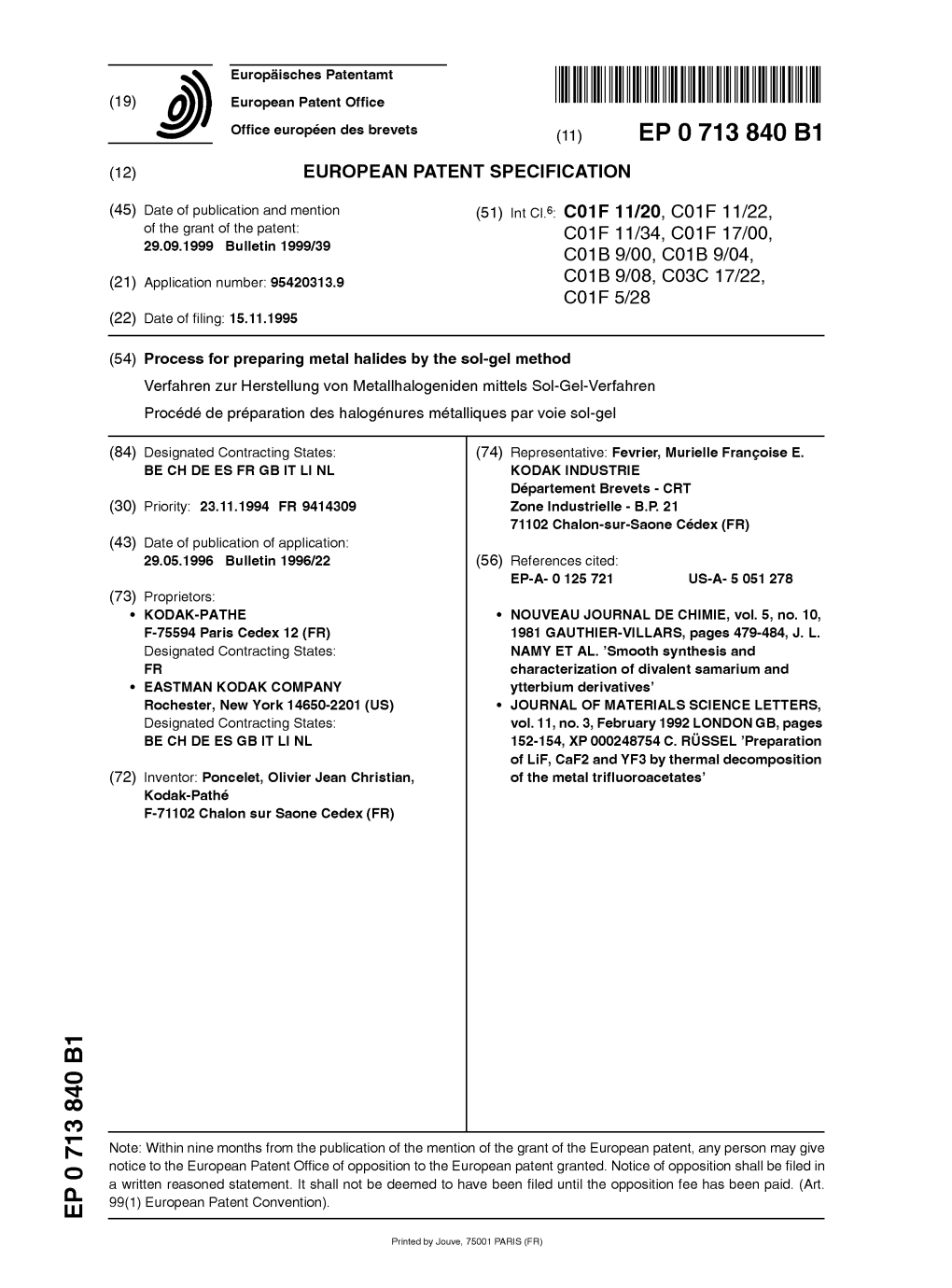 Process for Preparing Metal Halides by the Sol-Gel Method