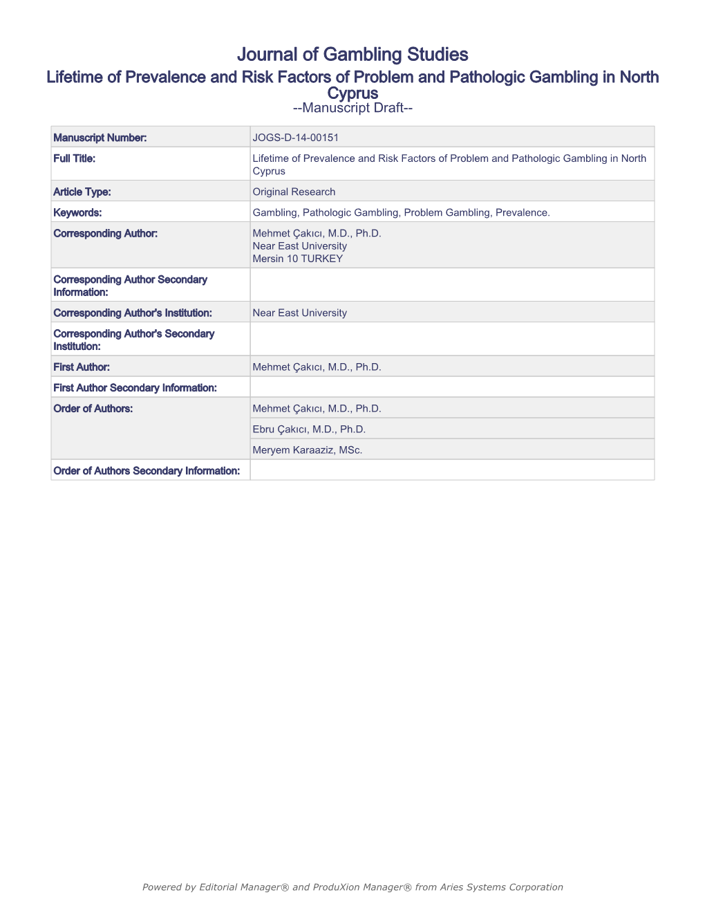 Journal of Gambling Studies