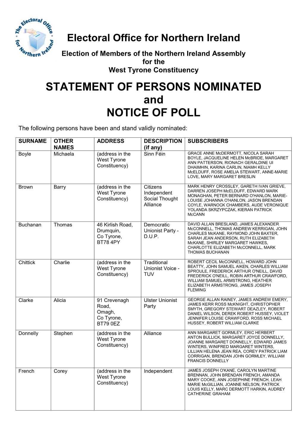 West Tyrone Constituency