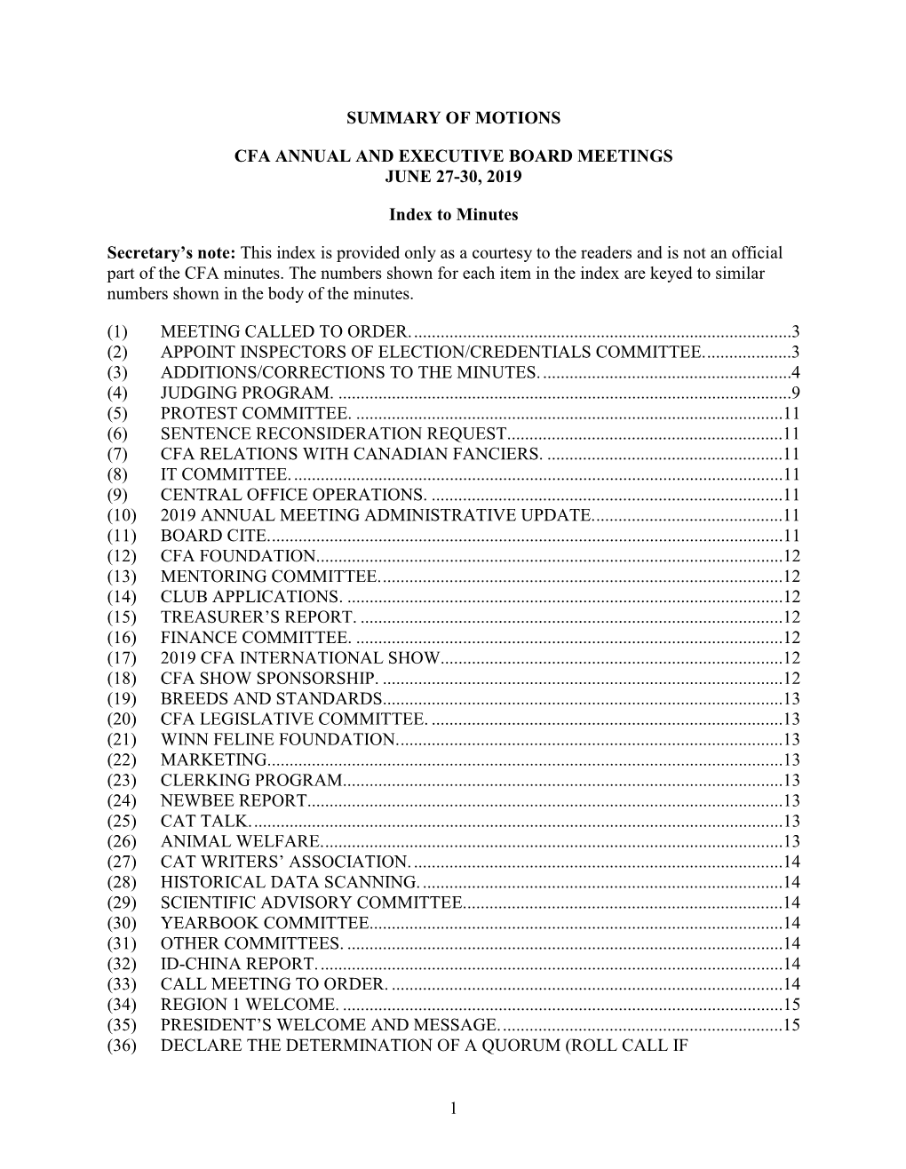 1 Summary of Motions Cfa Annual and Executive