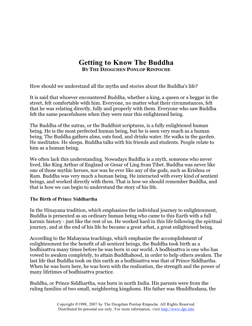 Getting to Know the Buddha by the DZOGCHEN PONLOP RINPOCHE