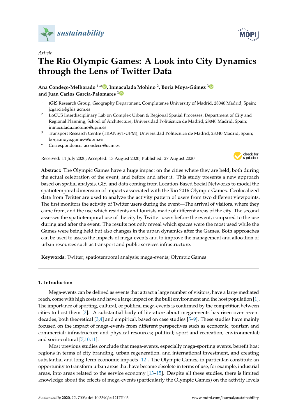 The Rio Olympic Games: a Look Into City Dynamics Through the Lens of Twitter Data