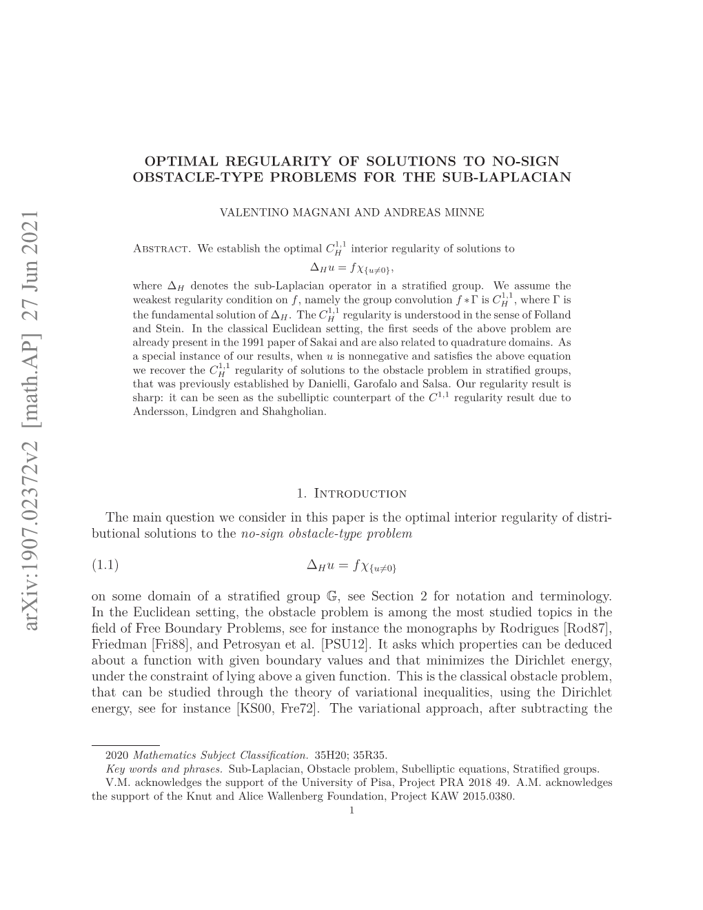 Arxiv:1907.02372V2 [Math.AP]