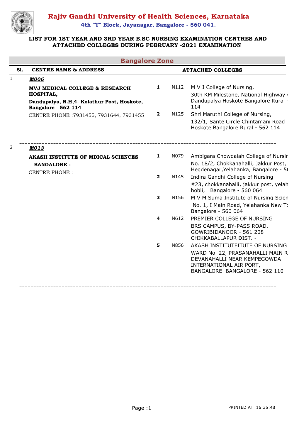 February-2021 Examinations