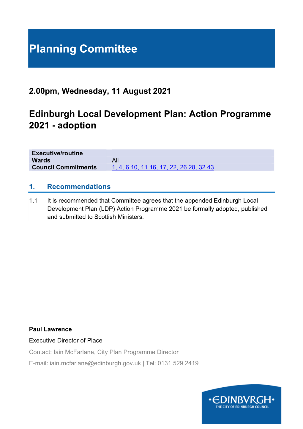 Edinburgh Local Development Plan: Action Programme 2021 - Adoption