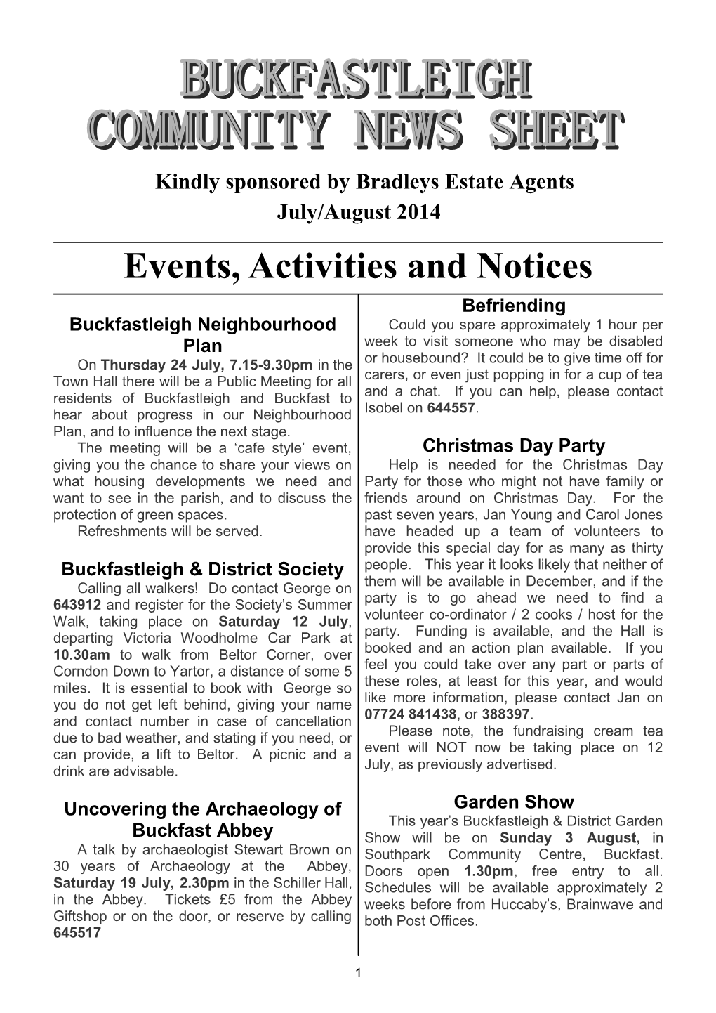 Events, Activities and Notices