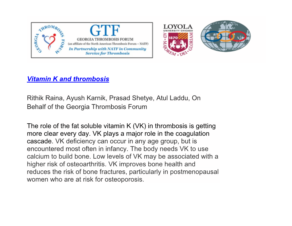 Vitamin K and Thrombosis