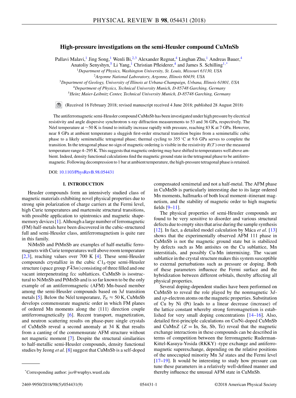 High-Pressure Investigations on the Semi-Heusler Compound Cumnsb