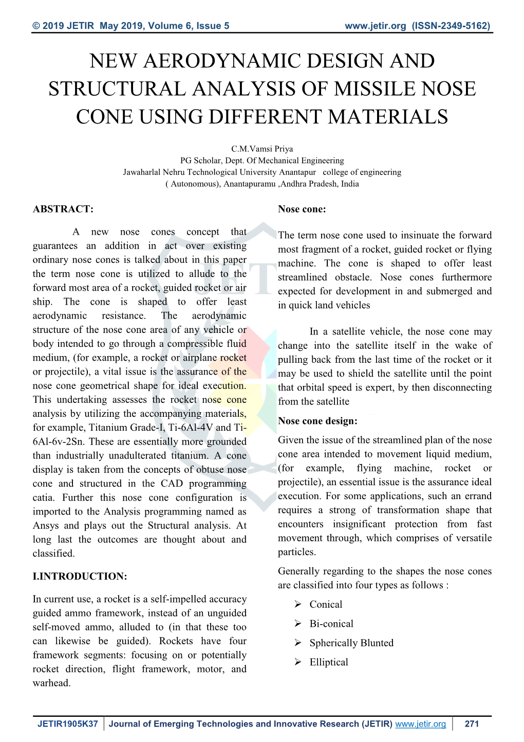 New Aerodynamic Design and Structural Analysis of Missile Nose Cone Using Different Materials