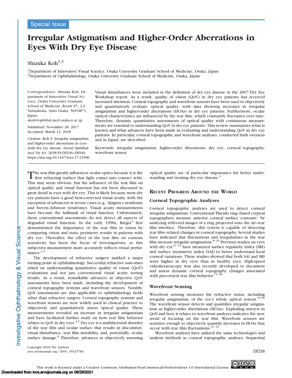 Irregular Astigmatism and Higher-Order Aberrations in Eyes with Dry Eye Disease