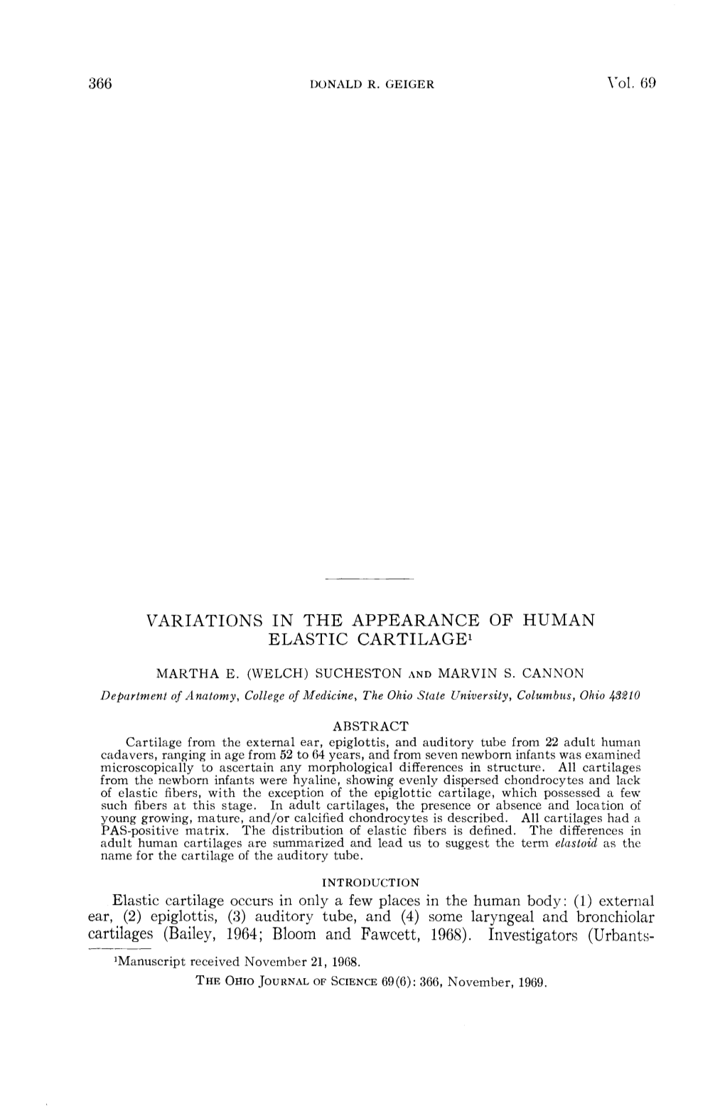 Variations in the Appearance of Human Elastic Cartilage1