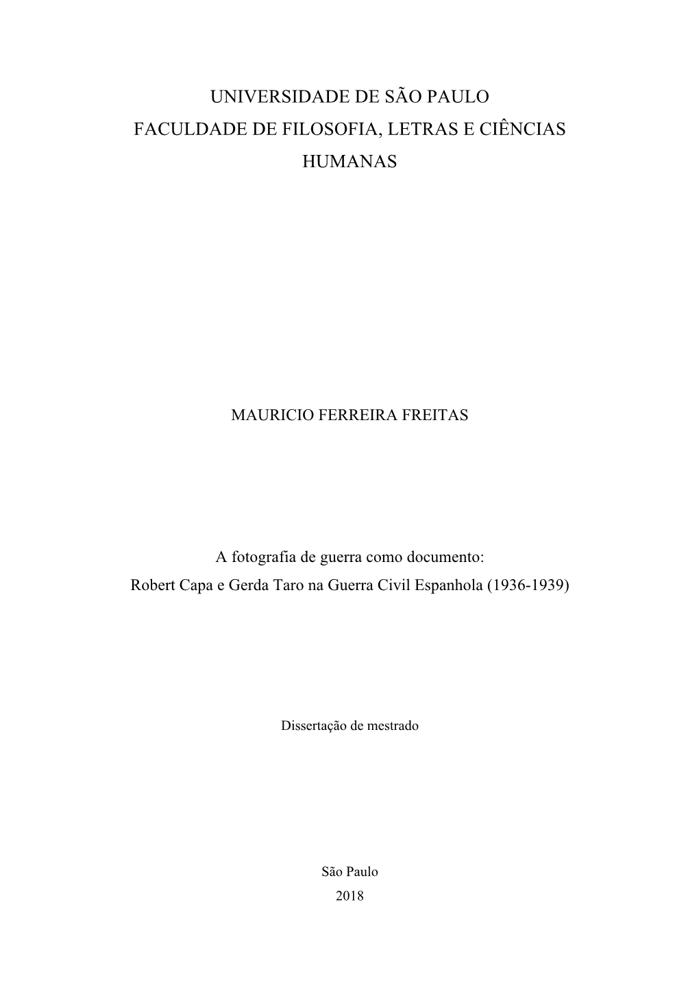 Universidade De São Paulo Faculdade De Filosofia, Letras E Ciências Humanas