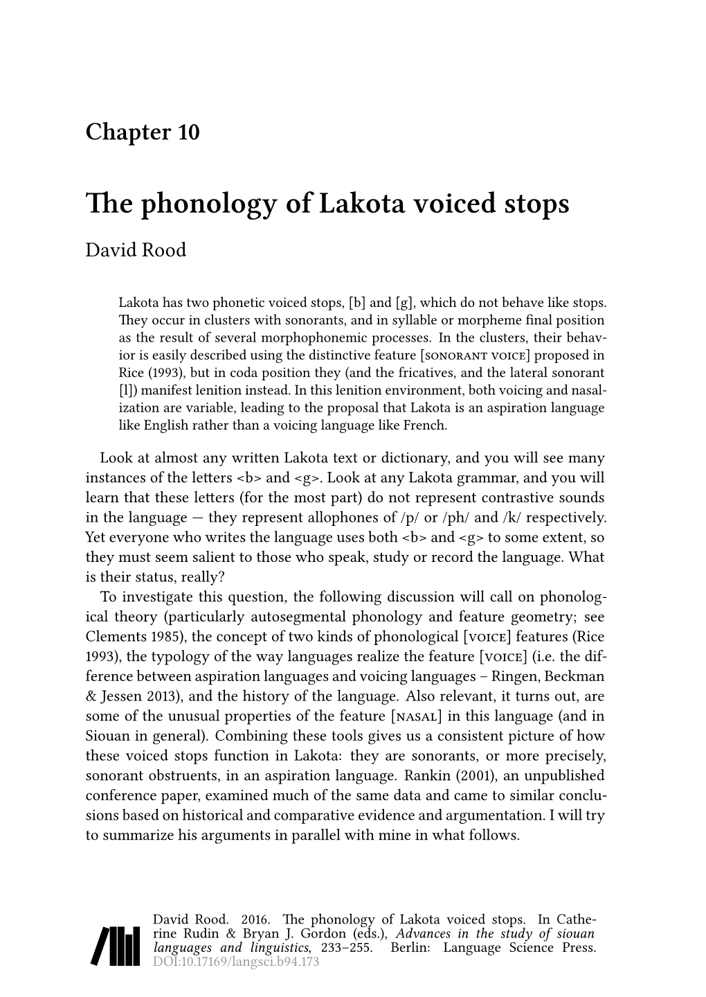 The Phonology of Lakota Voiced Stops David Rood