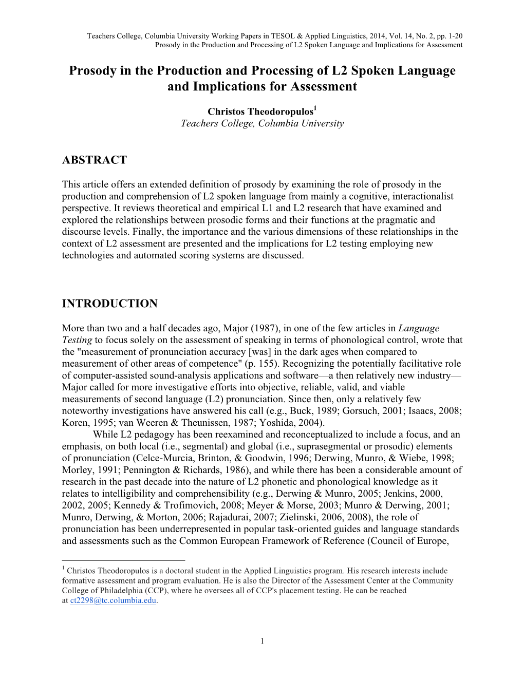 Prosody in the Production and Processing of L2 Spoken Language and Implications for Assessment