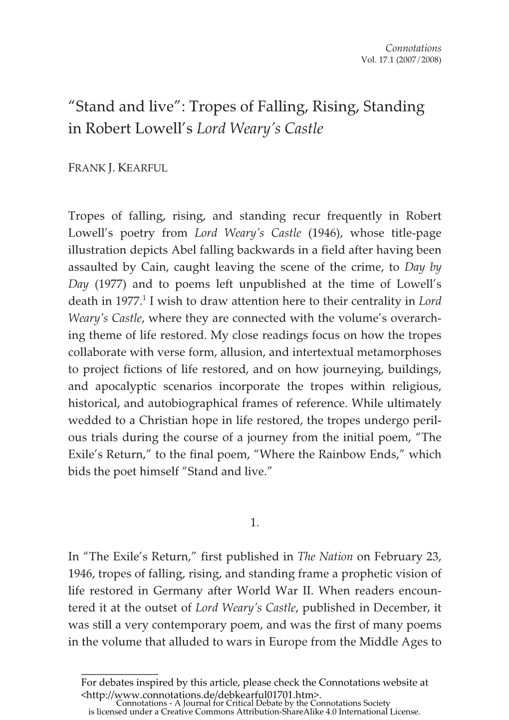 Tropes of Falling, Rising, Standing in Robert Lowell's Lord Weary's Castle