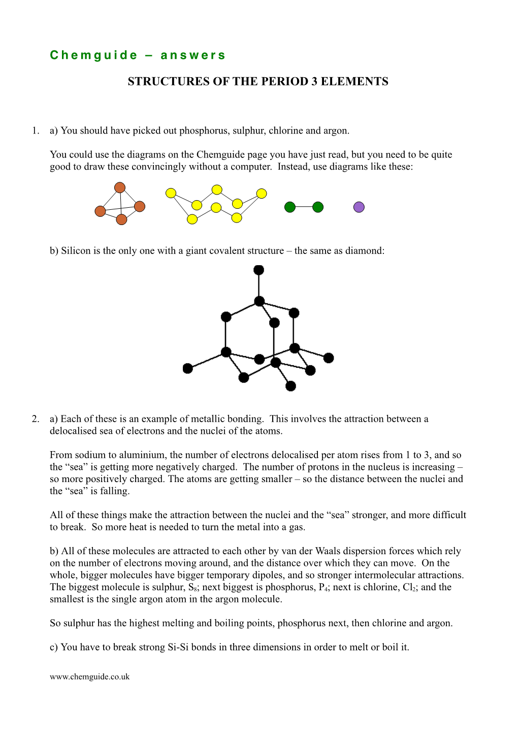 Answers STRUCTURES of the PERIOD 3 ELEMENTS