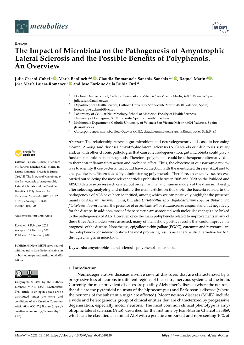 The Impact of Microbiota on the Pathogenesis of Amyotrophic Lateral Sclerosis and the Possible Beneﬁts of Polyphenols