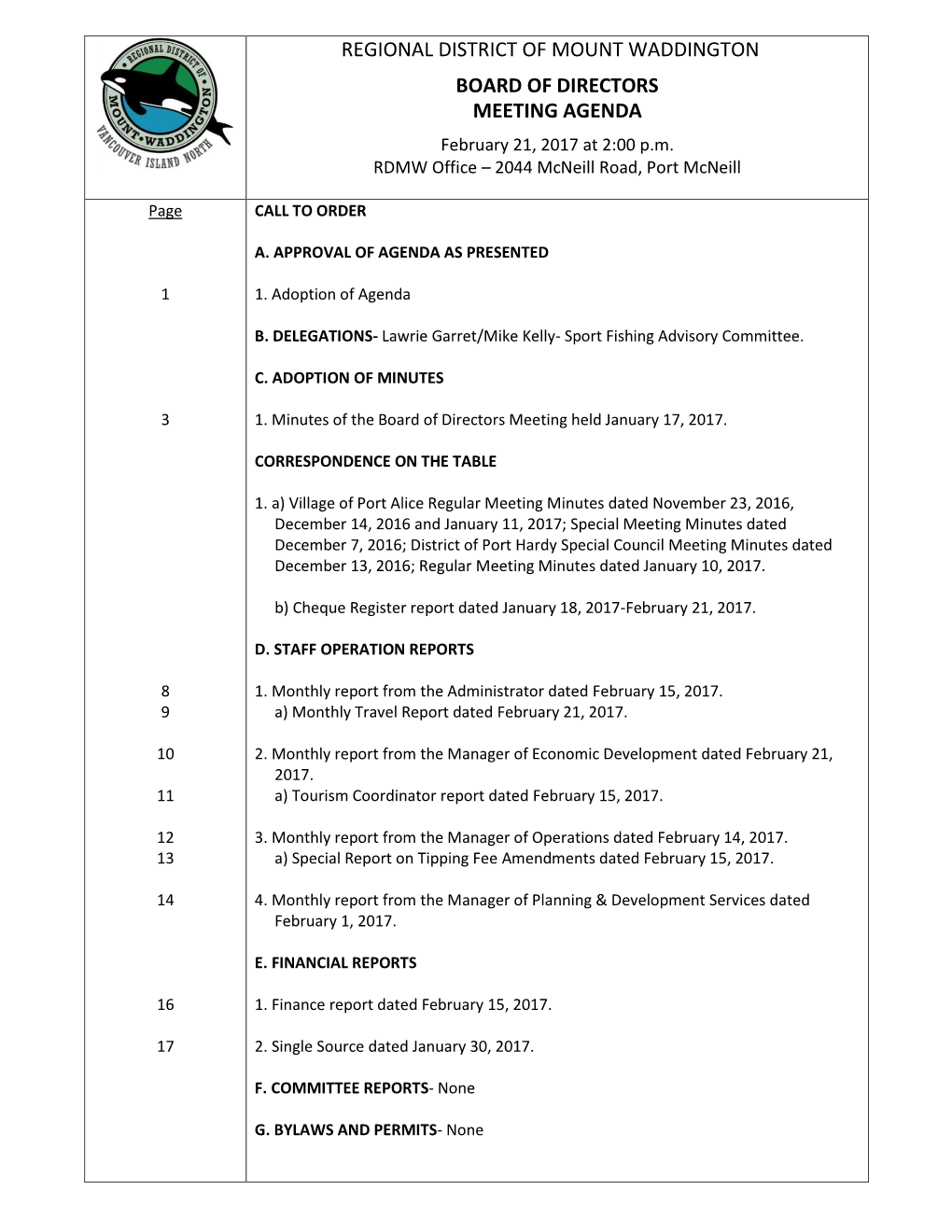 Regional District of Mount Waddington Board Of