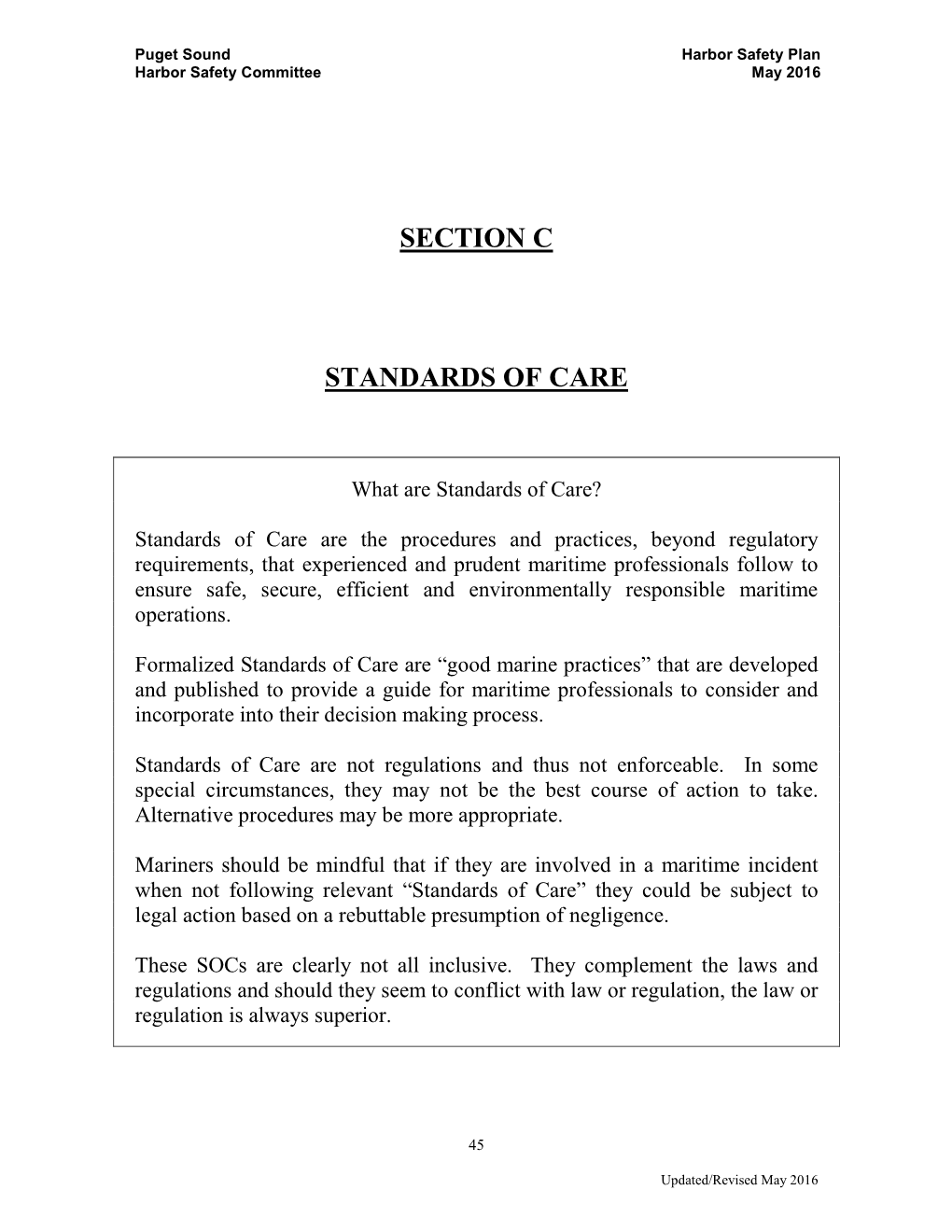 Section C Standards of Care