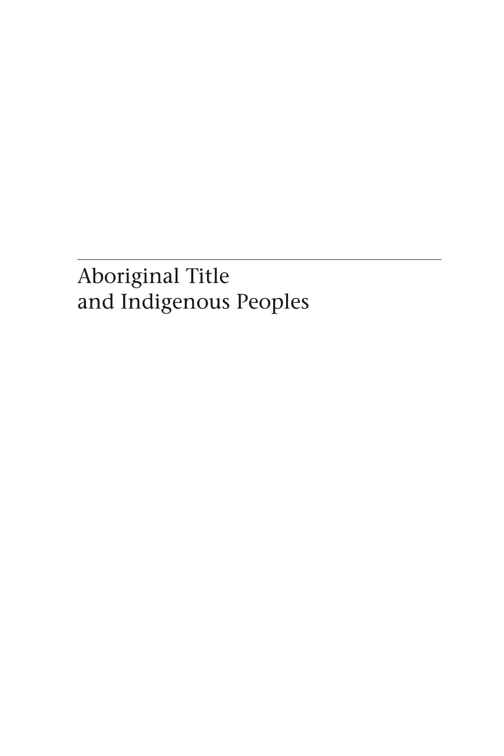 Aboriginal Title and Indigenous Peoples