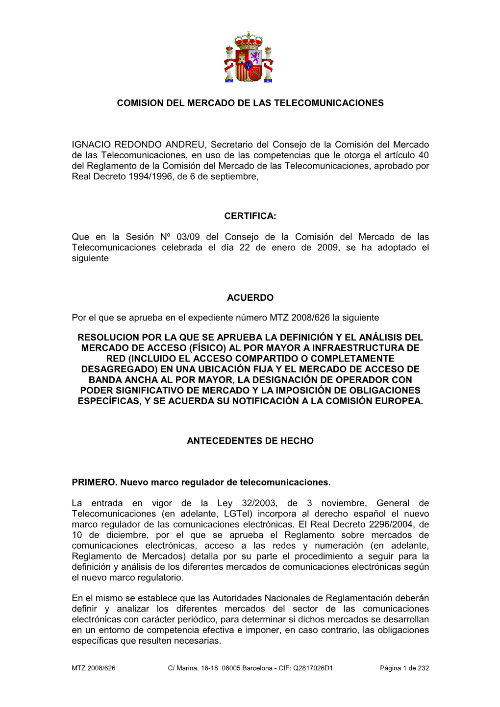 Comision Del Mercado De Las Telecomunicaciones