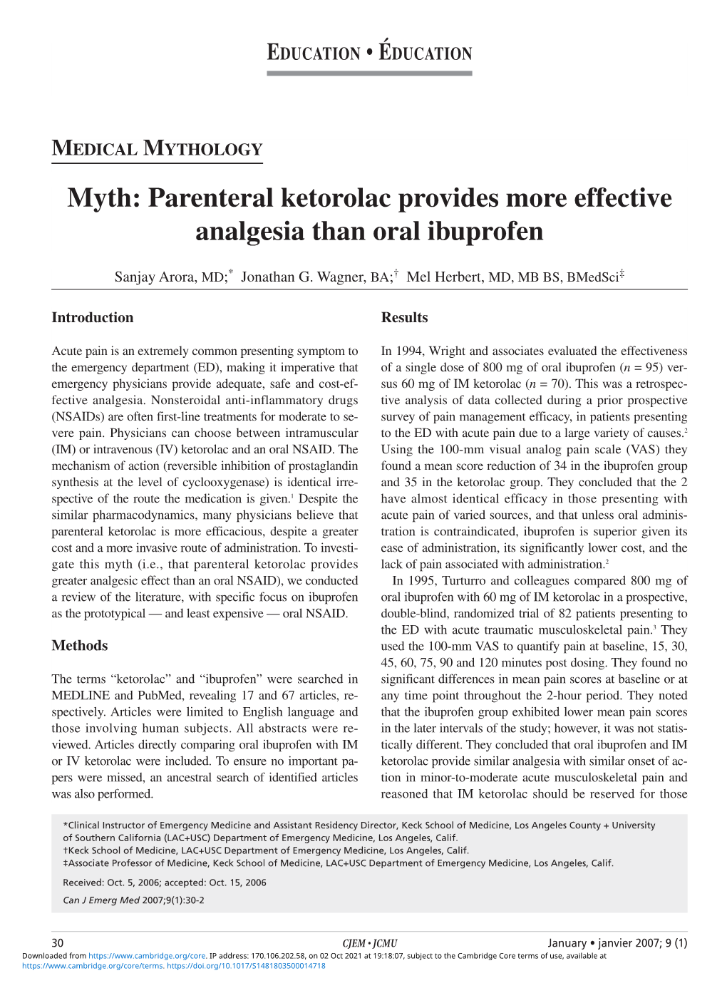 Myth: Parenteral Ketorolac Provides More Effective Analgesia Than Oral Ibuprofen