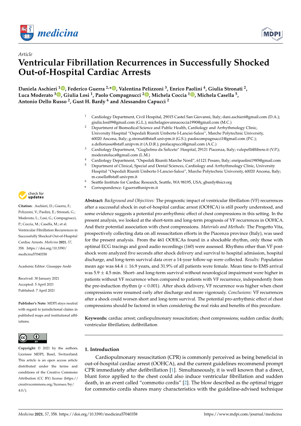 Ventricular Fibrillation Recurrences in Successfully Shocked Out-Of-Hospital Cardiac Arrests