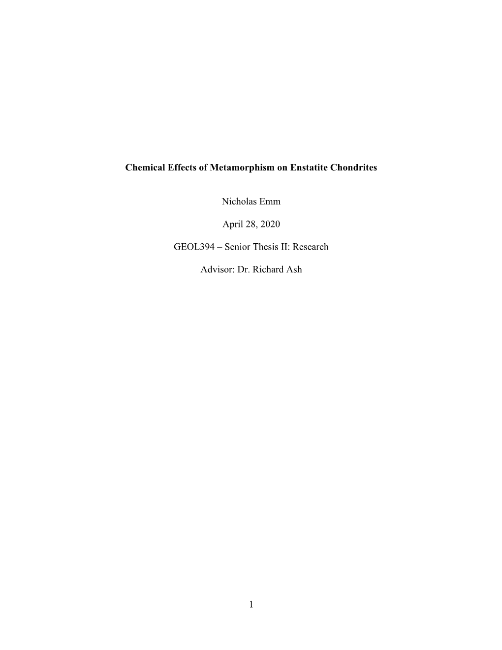 1 Chemical Effects of Metamorphism on Enstatite