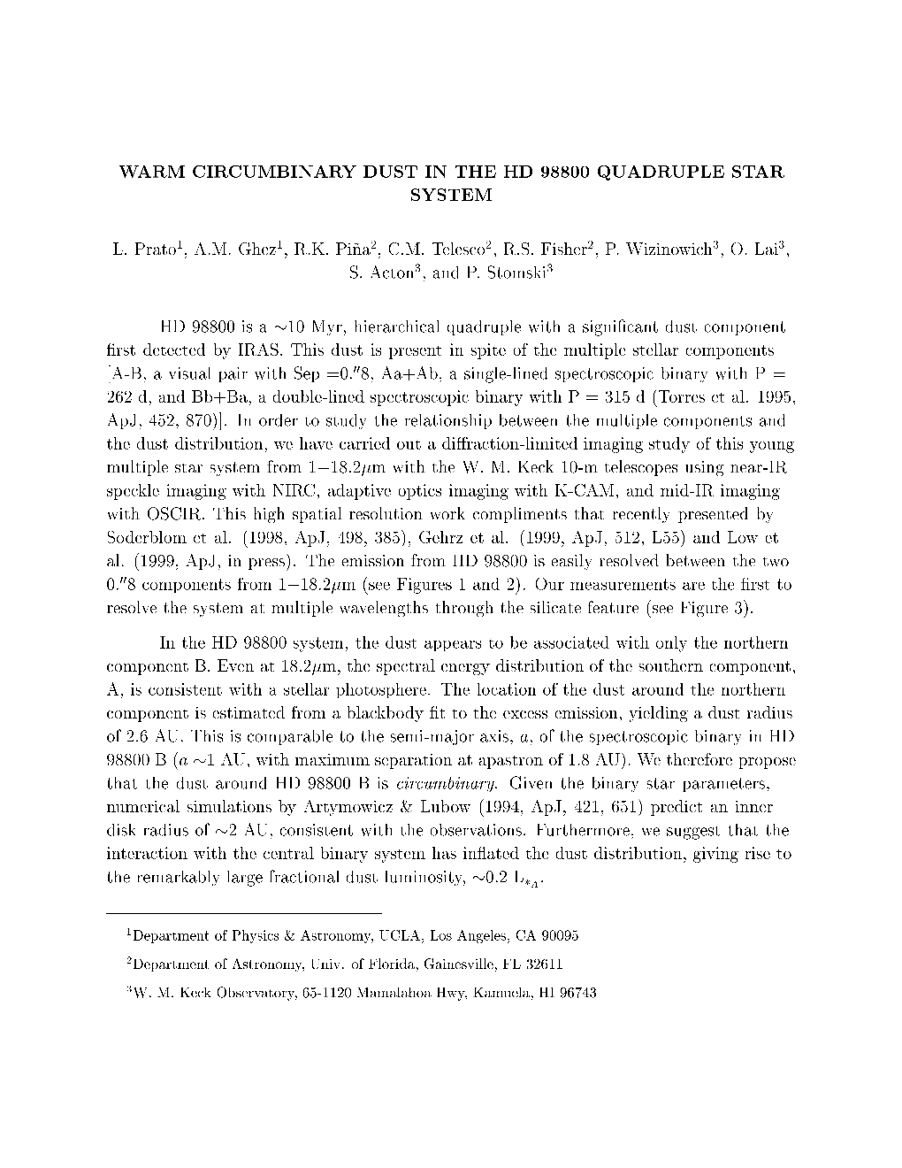 Warm Circumbinary Dust in the Hd 98800 Quadruple Star System