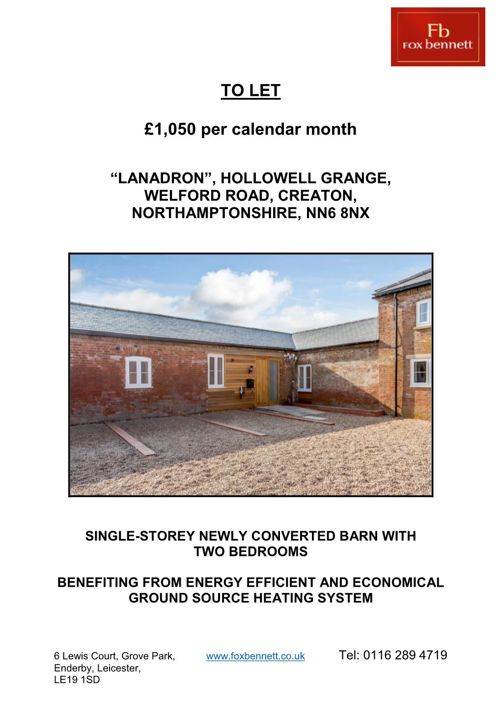 TO LET £1,050 Per Calendar Month