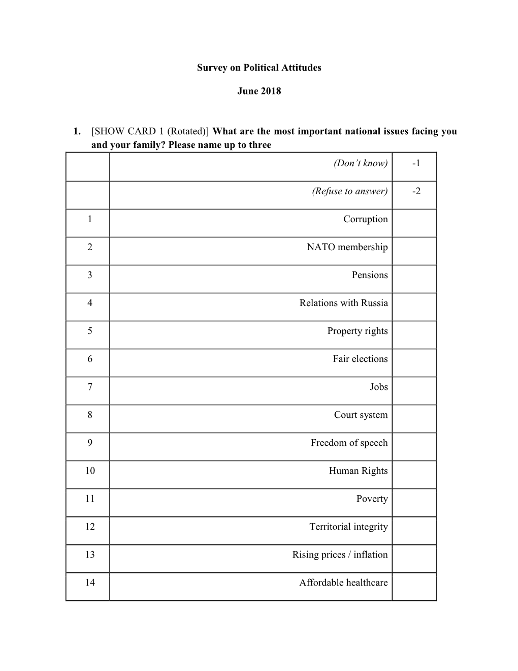 Survey on Political Attitudes June 2018 1. [SHOW CARD 1 (Rotated)]