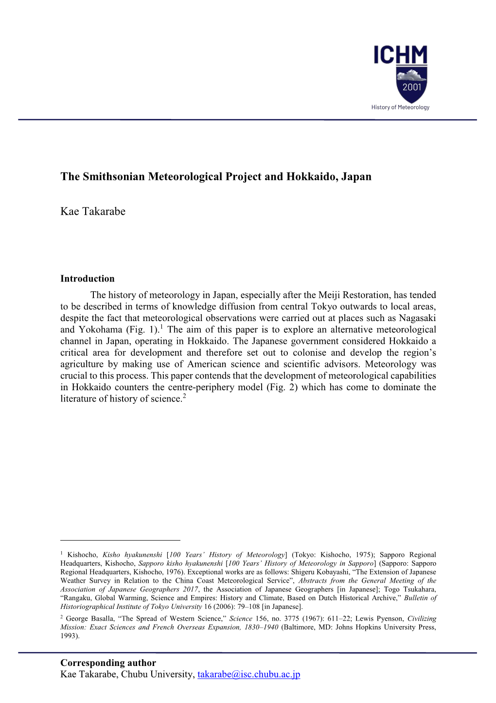 The Smithsonian Meteorological Project and Hokkaido, Japan Kae