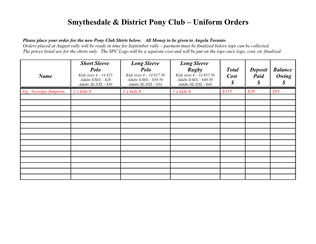 Smythesdale & District Pony Club Uniform Orders