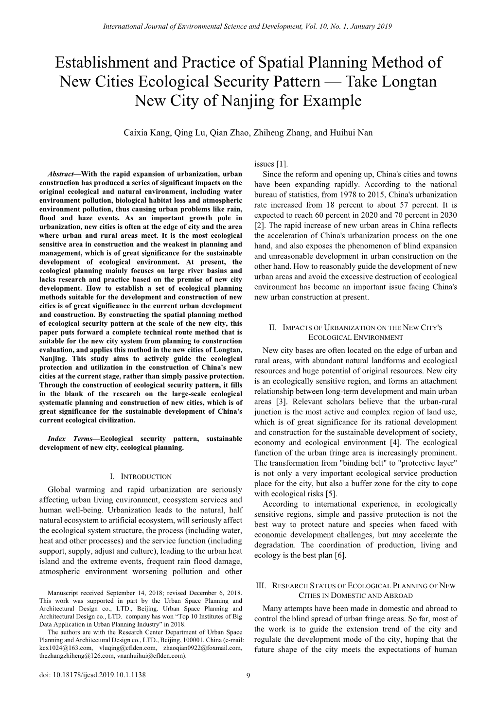 Establishment and Practice of Spatial Planning Method of New Cities Ecological Security Pattern — Take Longtan New City of Nanjing for Example