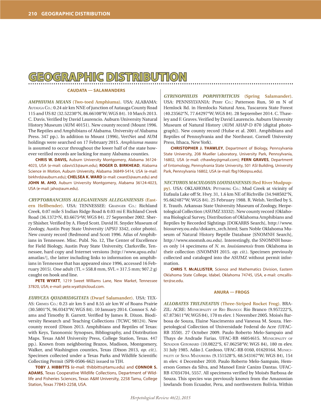 Geographic Distribution