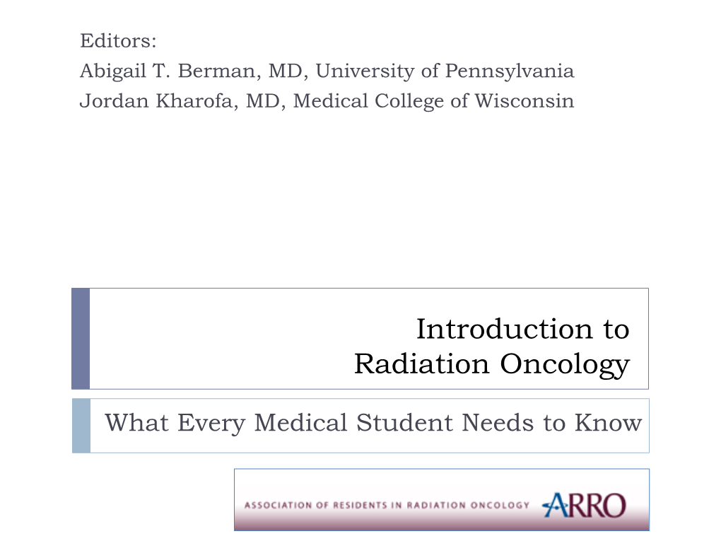 Introduction to Radiation Oncology