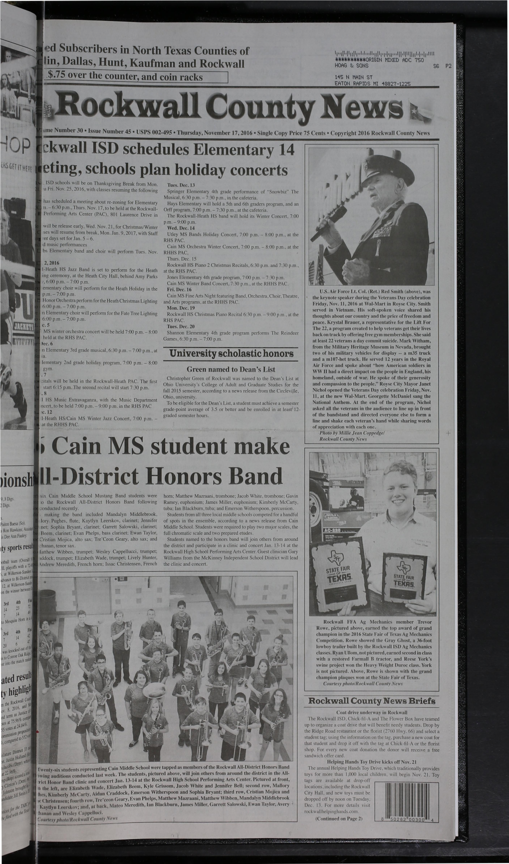 I Cain MS Student Make 11-District Honors Band