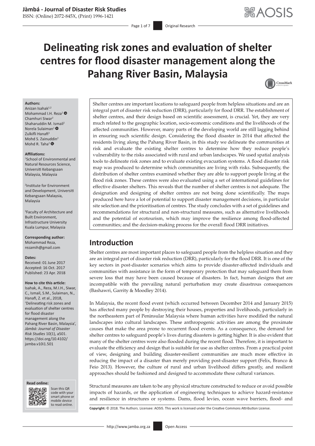 Delineating Risk Zones and Evaluation of Shelter Centres for Flood Disaster Management Along the Pahang River Basin, Malaysia