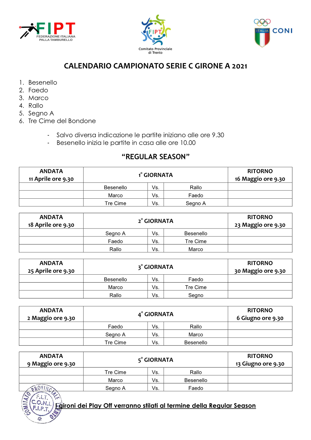 Calendario Campionato Serie C Girone a 2021