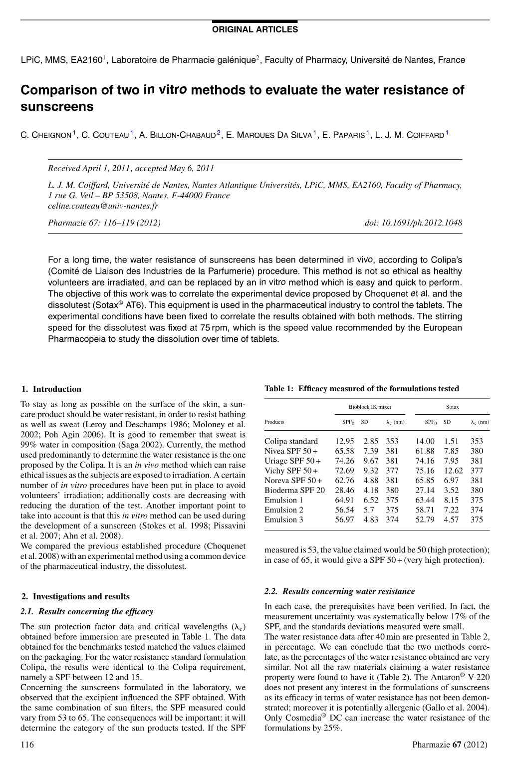 Methods to Evaluate the Water Resistance of Sunscreens