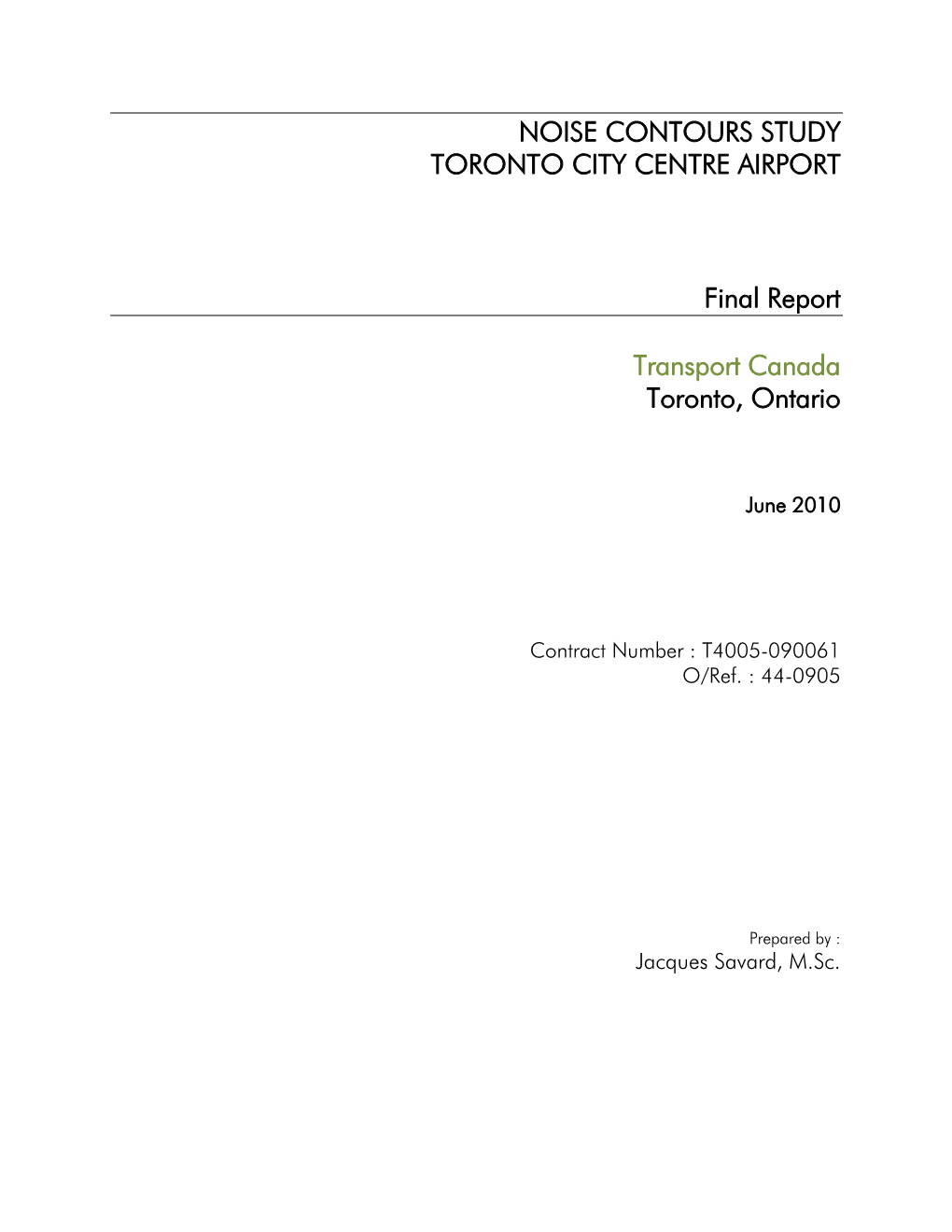 Noise Contours Study Toronto City Centre Airport