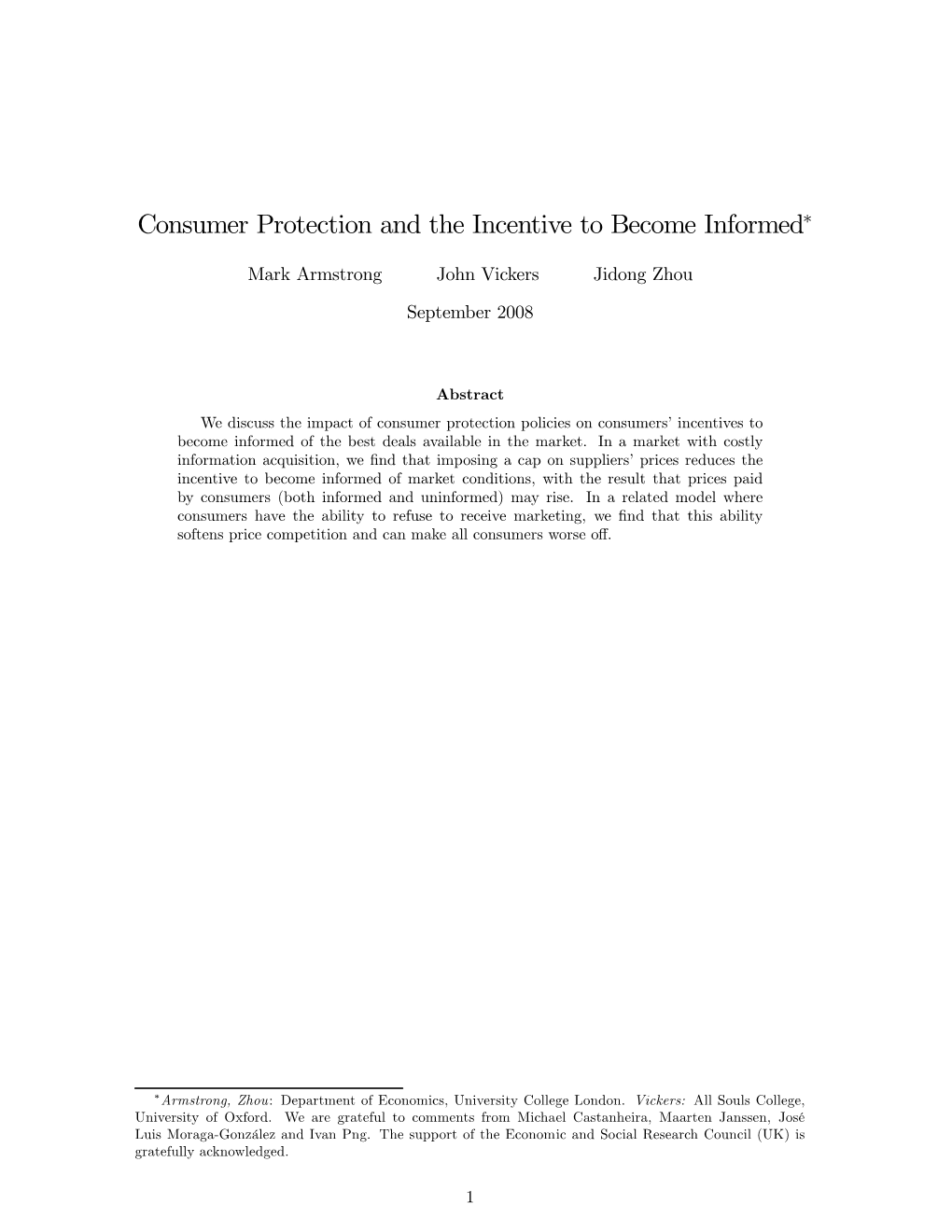 Consumer Protection and the Incentive to Become Informed∗