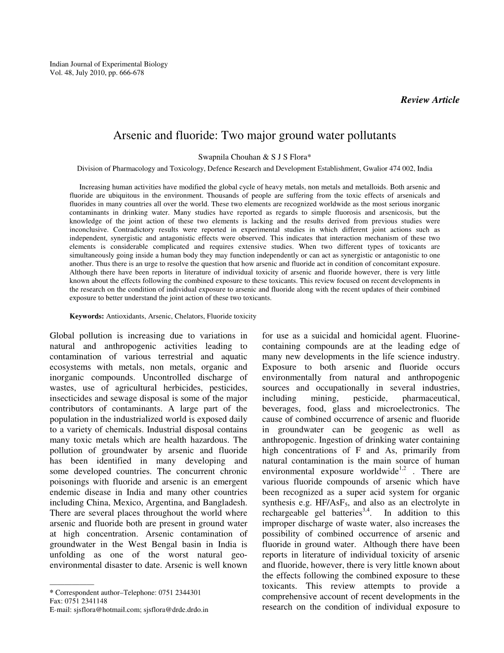 Arsenic and Fluoride: Two Major Ground Water Pollutants