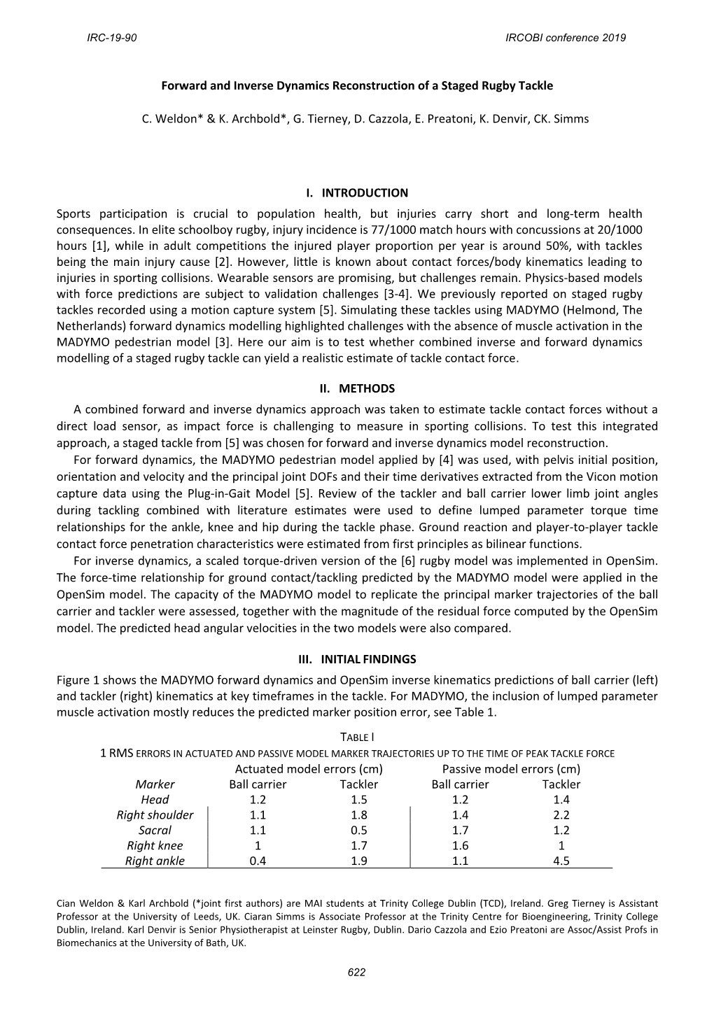 Forward and Inverse Dynamics Reconstruction of a Staged Rugby Tackle