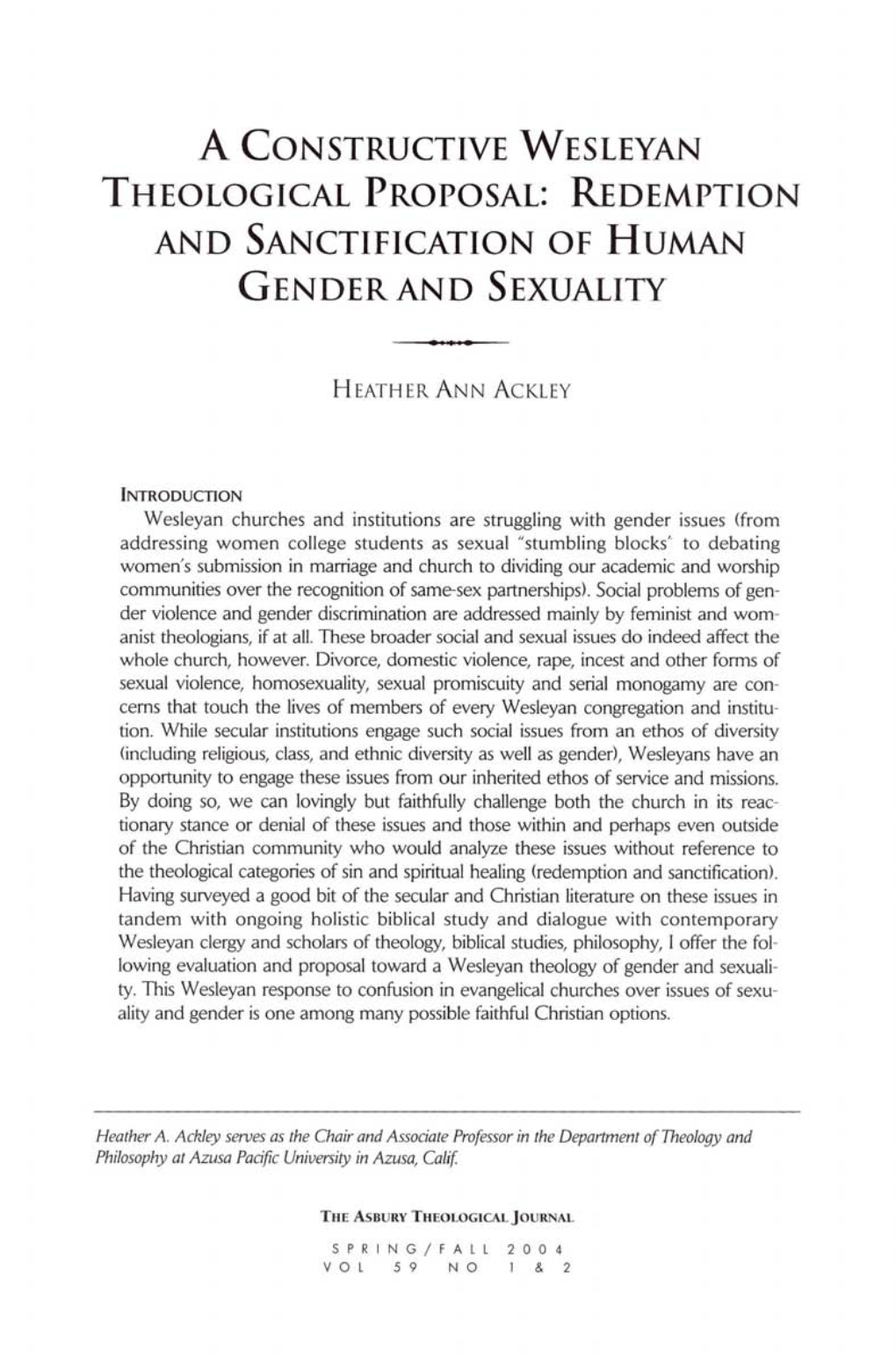 Redemption and Sanctification of Human Gender and Sexuality